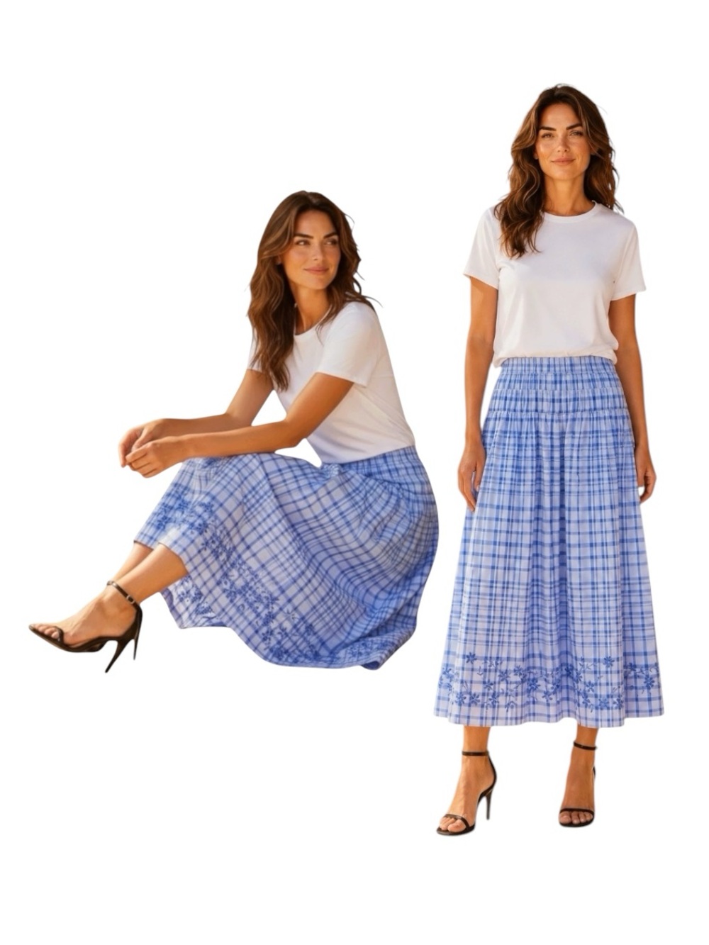 Free Assembly Embroidered Maxi Skirt With Smocked Waist